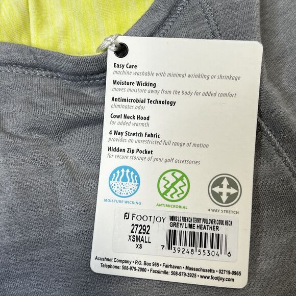 Footjoy Womens Golf Hoodie Sweatshirt, Side Zip Pocket Size XS Gray Yellow NEW - Picture 12 of 15
